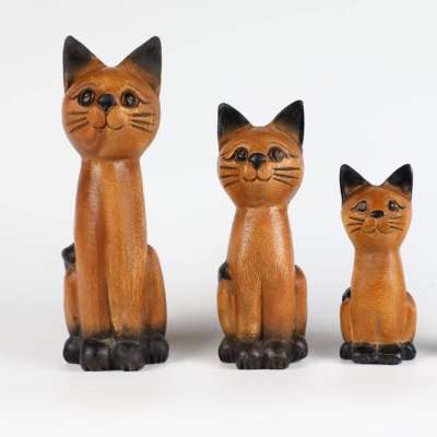 Crafts wooden Cat from Thailand black with dark brown